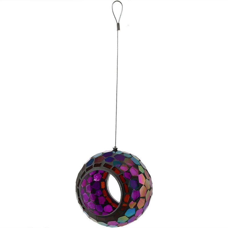 Sunnydaze Outdoor Garden Patio Round Glass with Mosaic Design Hanging Fly-Through Bird Feeder - 7"