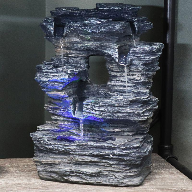 Sunnydaze Indoor Decorative Five Stream Rock Cavern Tabletop Water Fountain with Multi-Colored LED Lights - 13"