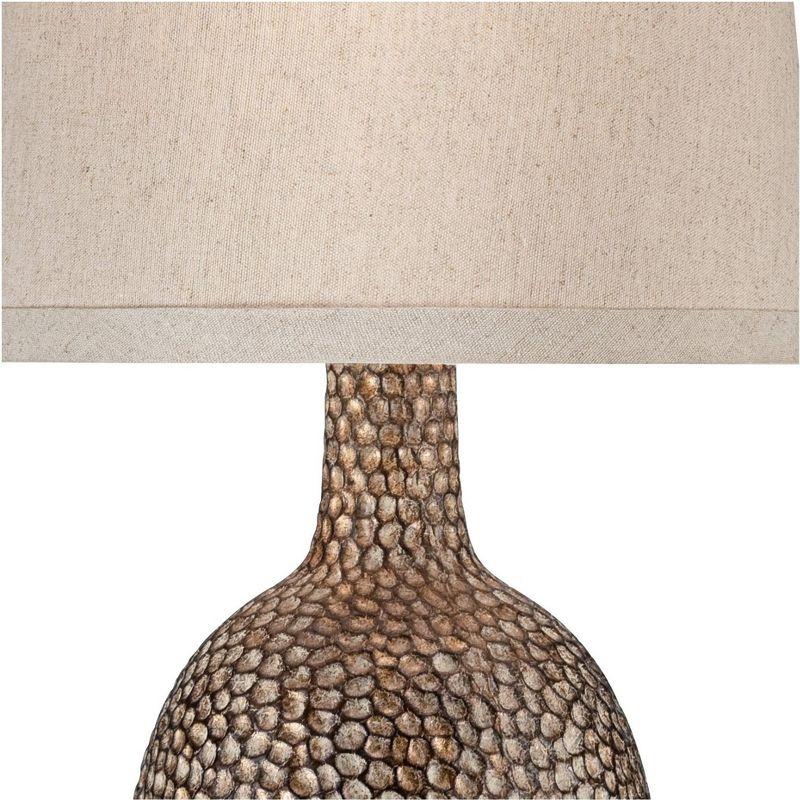 360 Lighting Chalane Rustic Accent Table Lamp 23 1/2" High Antique Bronze Hammered Texture Natural Beige Linen Shade for Bedroom Living Room Bedside