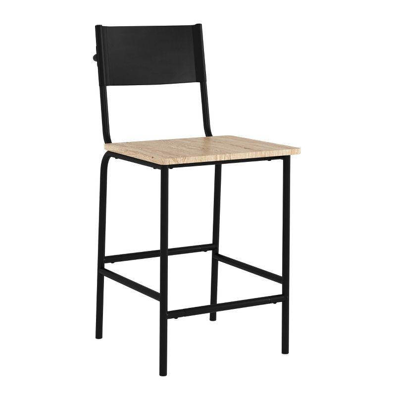 Black Faux Leather and Wood Counter Stool with Metal Frame