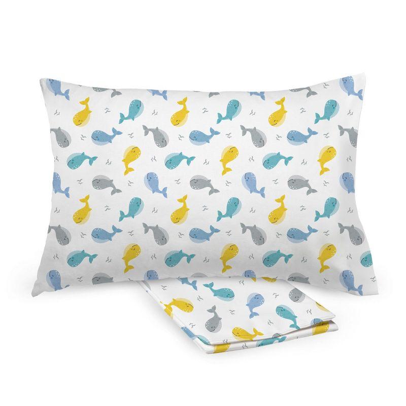 BreathableBaby Cotton Percale Pillowcase, For 13" x 18"/33 x 46 cm Toddler Pillow, Whales (2-Pack)