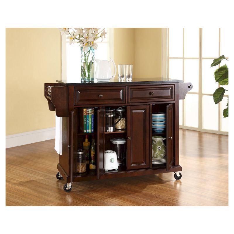 Crosley Solid Black Granite Top Kitchen Cart/Island - Vintage Mahogany : Rolling Storage, Towel Bar, 4 Doors