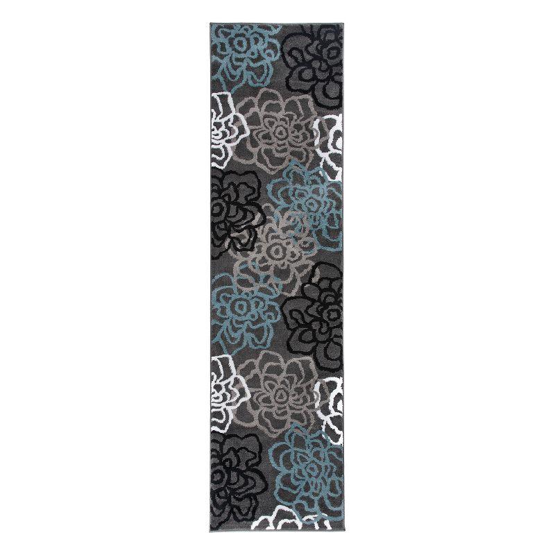 Contemporary Modern Floral Flowers Easy-Care Runner Rug 2' x 7' Gray