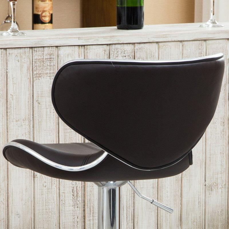 Roundhill Furniture Masaccio Cushioned Leatherette Upholstery Airlift Adjustable Swivel Barstool with Chrome Base, Brown, Set of 2