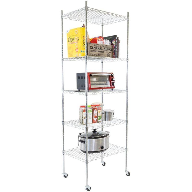 Mount-It! Height Adjustable 5 Tier Wire Shelving with Rolling Wheels | Closet Metal Racks Shelves