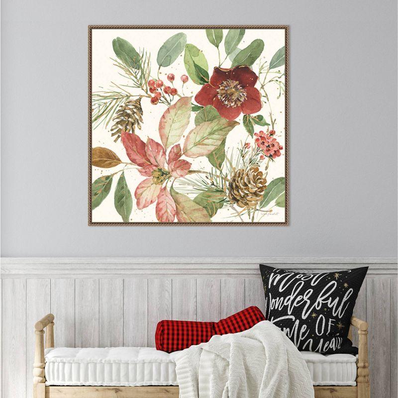 Winter Blooms II 30"x30" Botanical Christmas Canvas Print with Beaded Frame