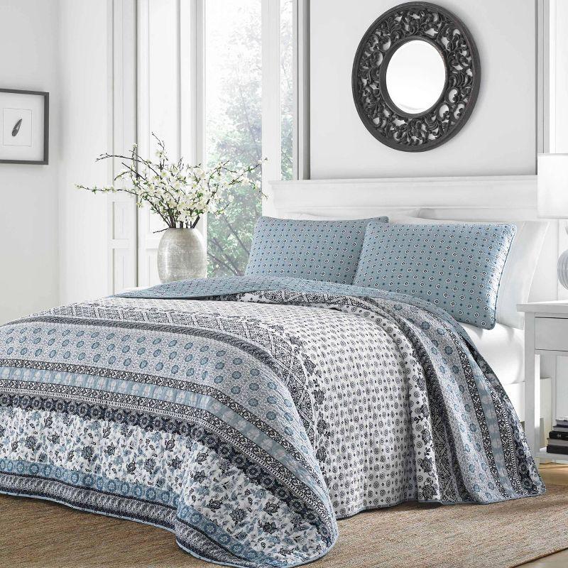 Blue Cotton King Reversible Quilt Set