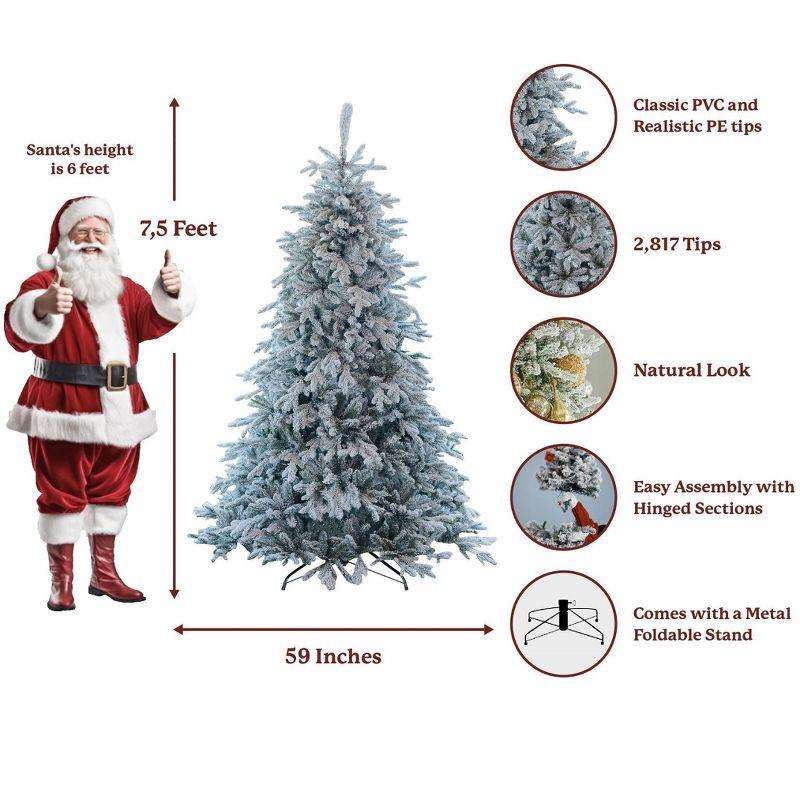 King Of Christmas Snow Flocked Hinged Artificial Christmas Tree Unlit Queen Flock Xmas Tree