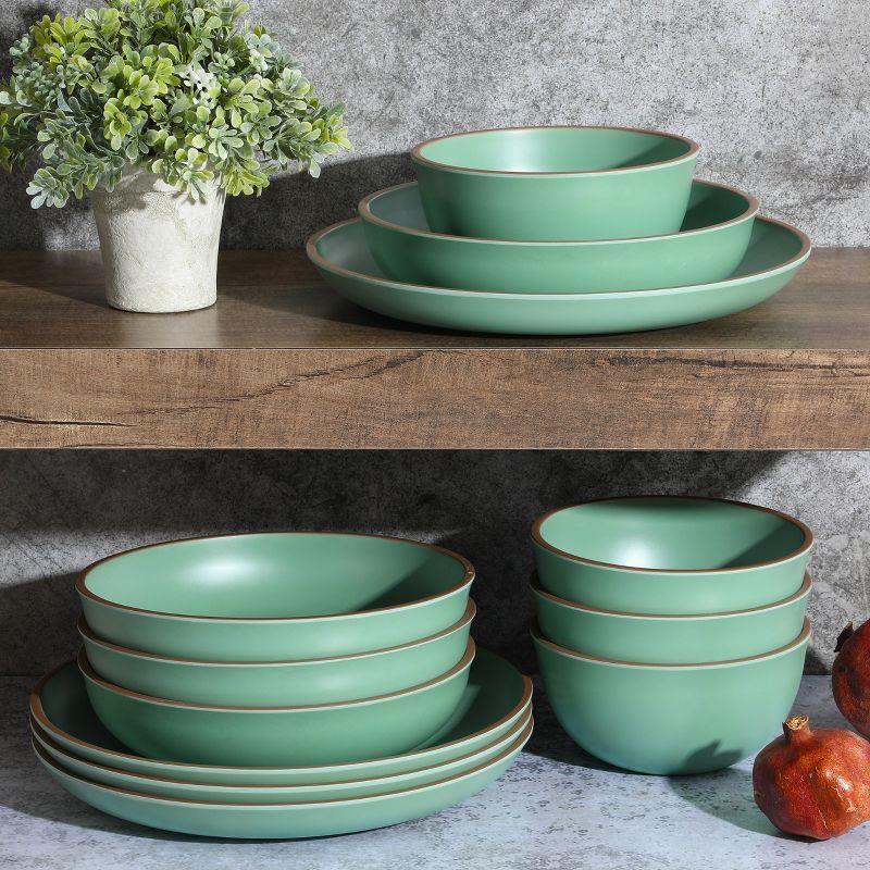 Matte Green Melamine 12-Piece Dinnerware Set for 4