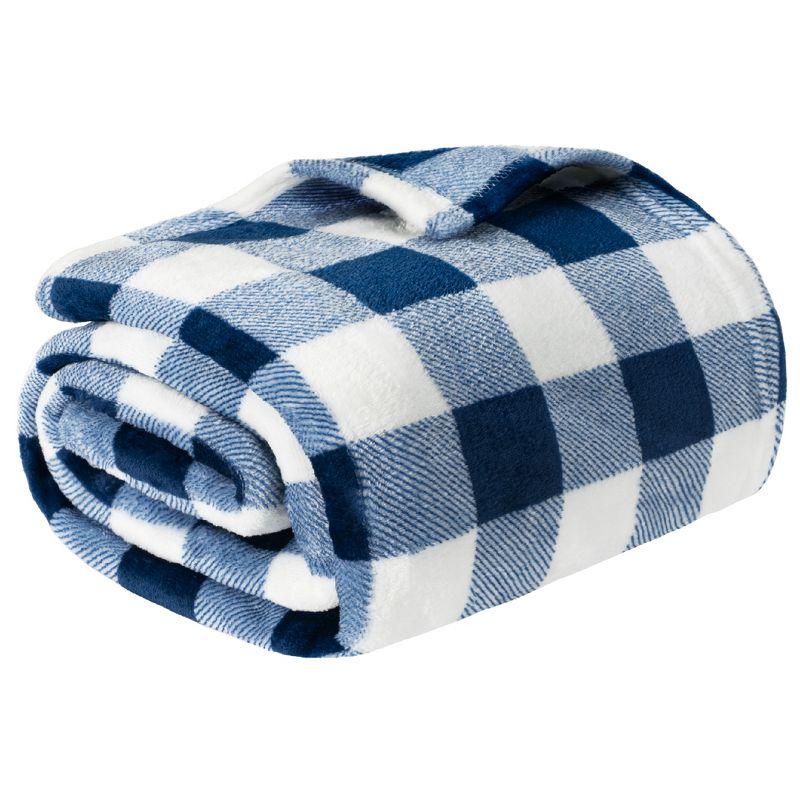 Twin Navy and White Checkered Fleece Throw Blanket