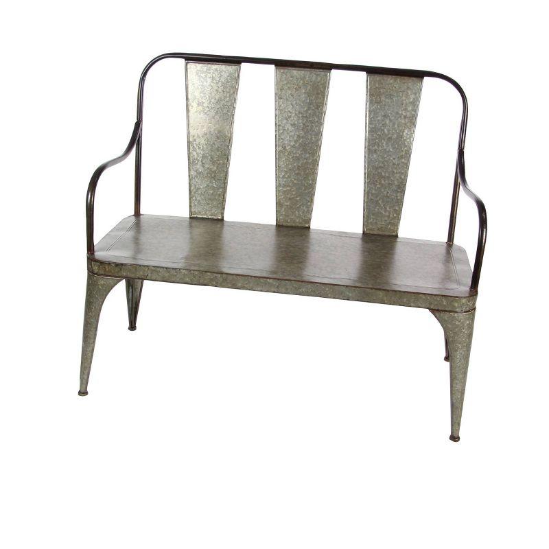 Silver Metal Farmhouse Outdoor Garden Bench, 2-Seater