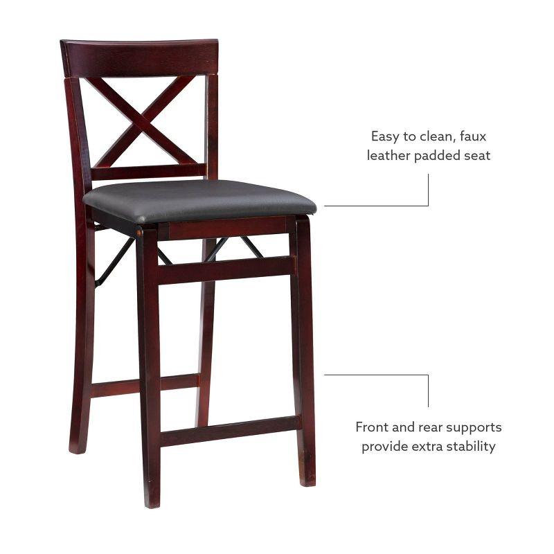 Triena X Back Faux Leather Folding Counter Height Barstool Espresso - Linon: Padded Seat, 24" High