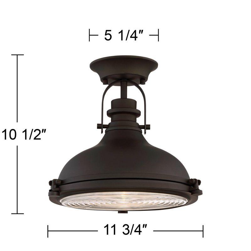 Possini Euro Design Verndale Industrial Ceiling Light Semi Flush Mount Fixture 11 3/4" Wide Bronze Clear Ribbed Glass for Bedroom Kitchen Living Room