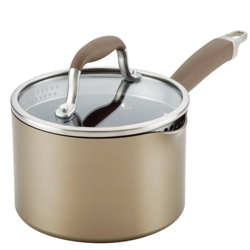 Bronze Aluminum Nonstick Saucier with Pour Spout and Lid