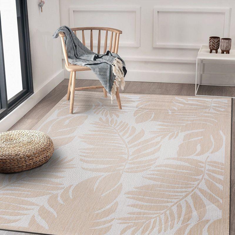 World Rug Gallery Floral Leaves Textured Flat Weave Indoor/Outdoor Area Rug - NATURAL 7'10"X10'