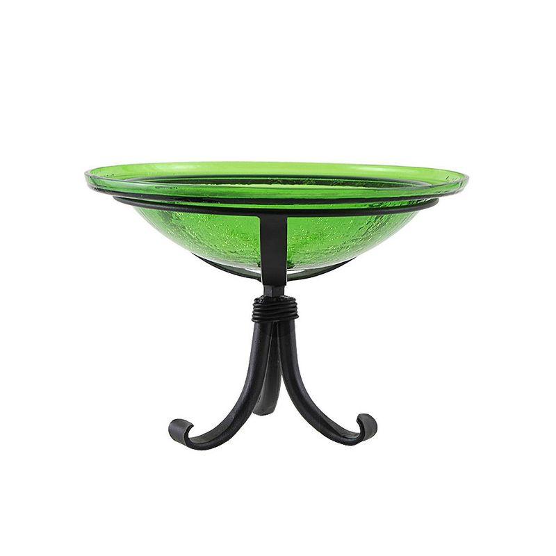 Fern Green Crackle Glass Birdbath with Black Tripod Stand