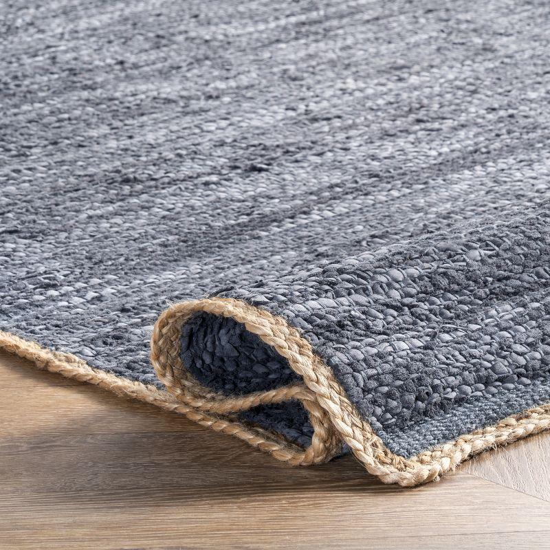 Handwoven Coastal Hemp & Leather 3' x 5' Blue Area Rug