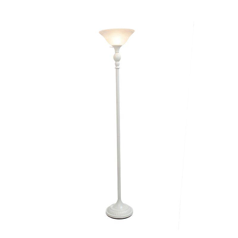 Elegant 71" White Torchiere Floor Lamp with Marbleized Glass Shade