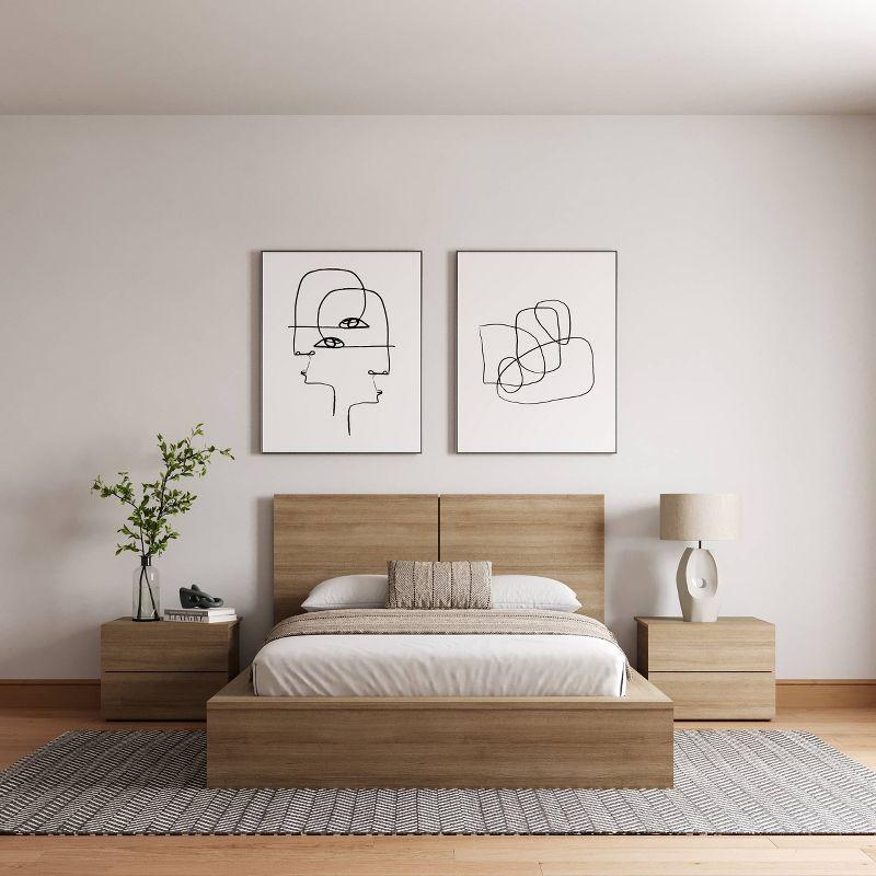 Nexera 4pc Full James Bedroom Set Brown Oak: Modern Furniture with Headboard & Nightstands