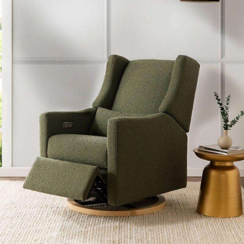 Babyletto Kiwi Olive Green Boucle Nursery Power Glider Recliner Chair with Light Wood Base