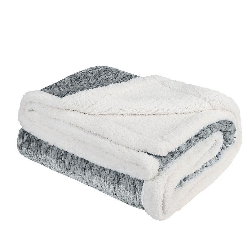 Catalonia Melange Dark Grey Reversible Sherpa Fleece Throw Blanket