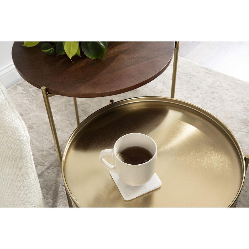Kate and Laurel Ulani Round Wood Nesting Table, 2 Piece, Walnut Brown and Gold