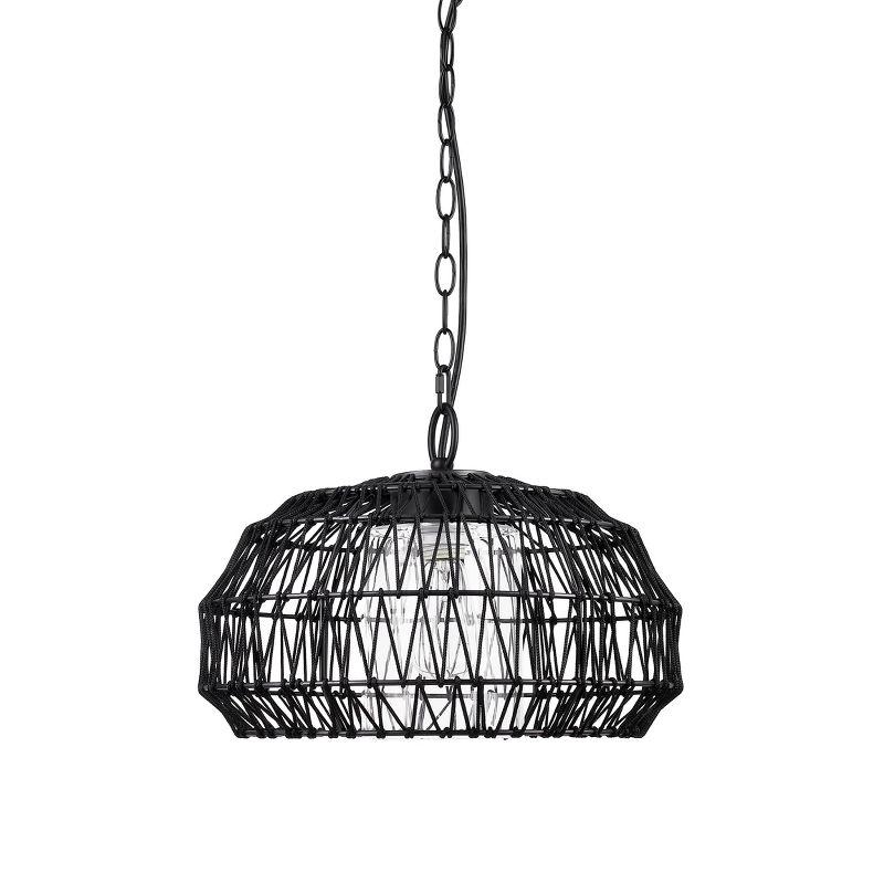 Novogratz x Globe Diego 1-Light Matte Black Woven Fabric Outdoor Plug-In Pendant Light: ETL Listed, Adjustable Height