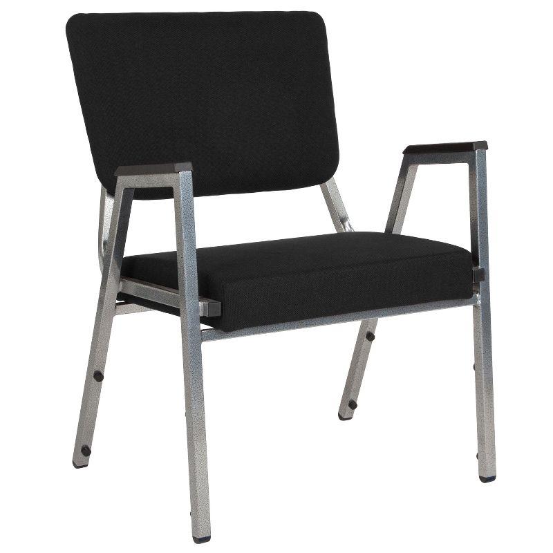 Elegant Stacking Black Fabric & Silver Metal Reception Arm Chair