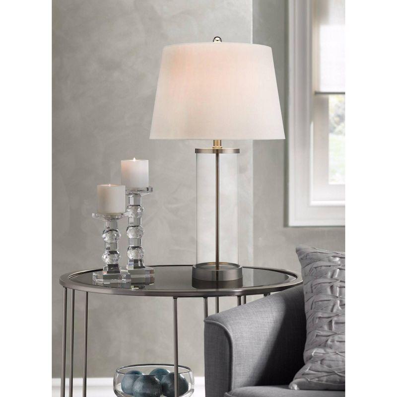 360 Lighting Coastal Table Lamp 26.25" High Clear Glass Cylinder Steel Fillable White Drum Shade for Living Room Family Bedroom Bedside Office