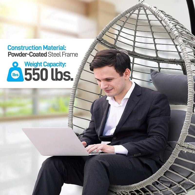 SereneLife Wicker Rattan Swing Chair with Cushion - Gray