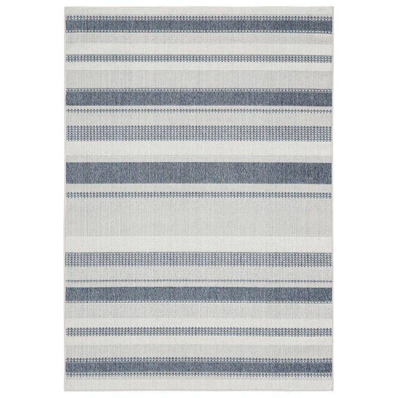 Dark Blue and Cream Striped Synthetic 8' x 10' Indoor/Outdoor Rug