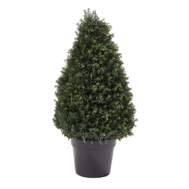 Pure Garden Artificial Cypress Topiary - Faux Plant in Sturdy Pot - Realistic Indoor or Outdoor Potted Shrub