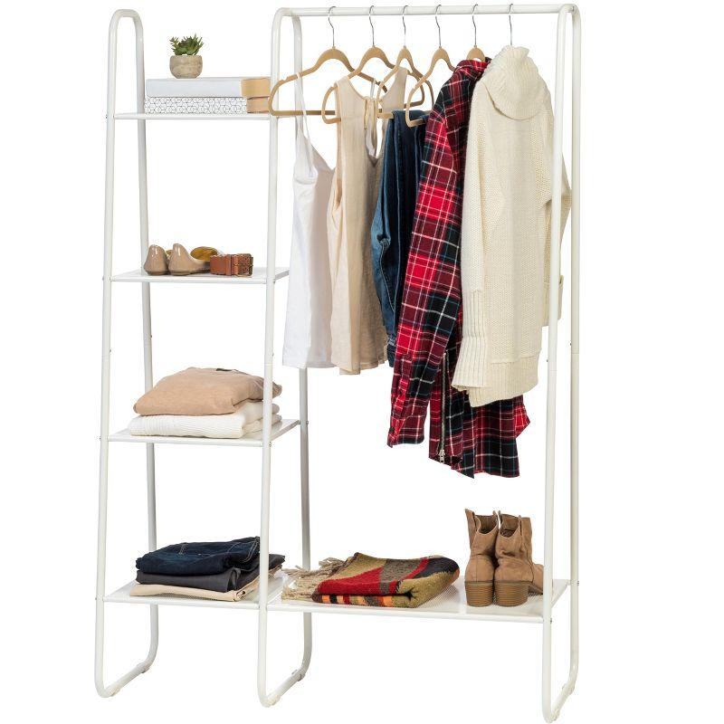 IRIS USA Clothes Rack with 4 Metal Shelves, Freestanding for Hanging Clothes, White