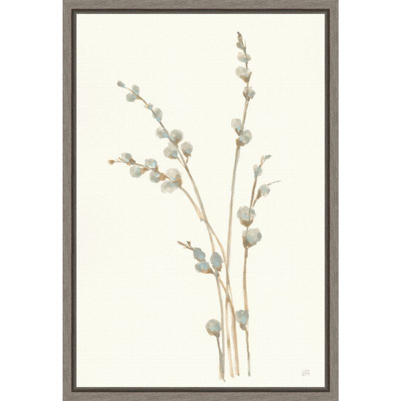 Muted Gray and Brown Willow Buds Canvas Print with Frame