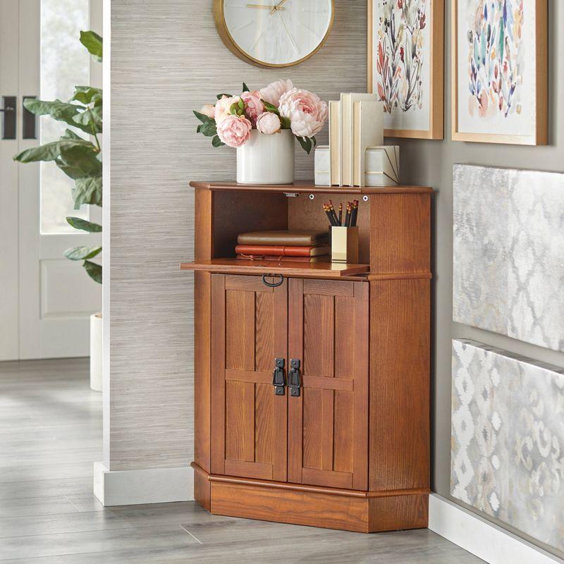 Oak Brown Mission Corner Cabinet with Adjustable Shelving