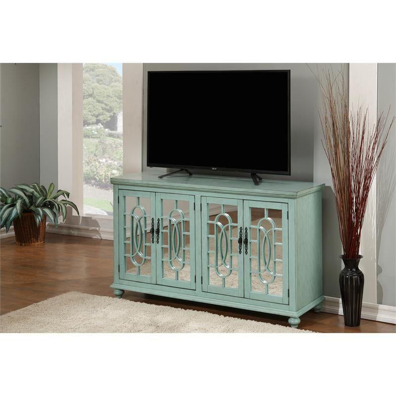 Elegant Mint Trellis 63" Transitional TV Stand with Cabinet Storage