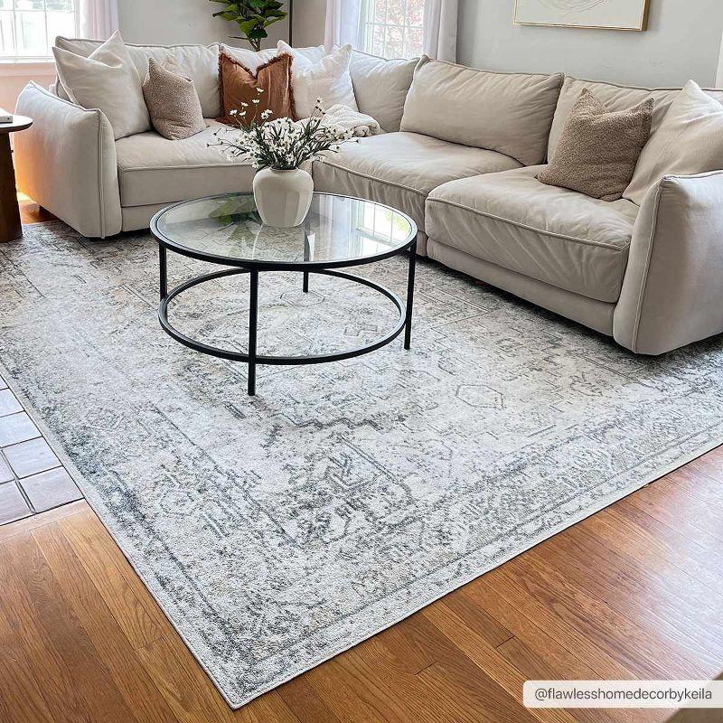 Medallion Design Performance Beige Machine Washable Area Rug
