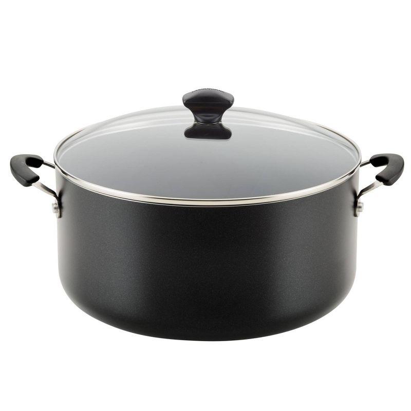 Farberware 10.5qt Aluminum Nonstick Covered Stockpot Black: Dishwasher-Safe, Electric & Gas Compatible Cooking Pot