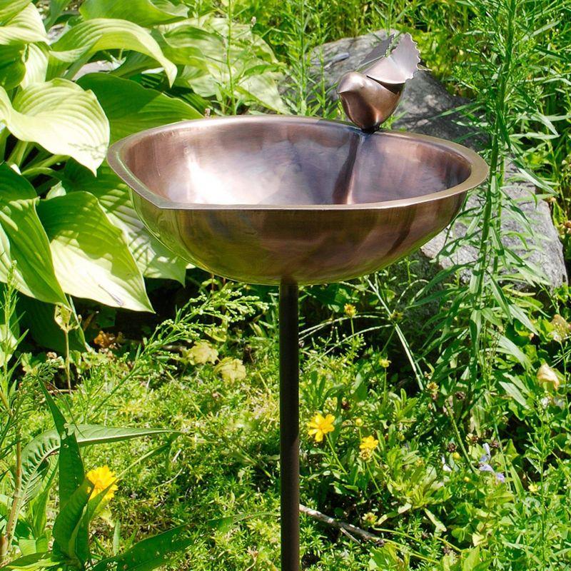 Antique Copper Heart Shaped Birdbath with Metal Stake