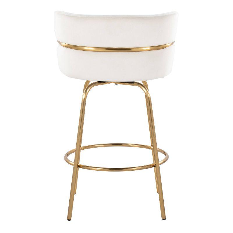 Set of 2 Cinch-Claire Counter Height Barstools Gold/Cream - LumiSource: Velvet Upholstery, Swivel, Metal Legs