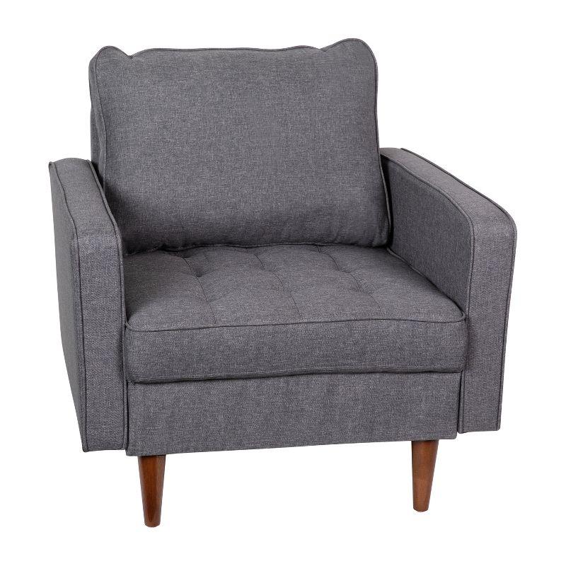 Flash Furniture Hudson Mid-Century Modern Commercial Grade Armchair with Tufted Faux Linen Upholstery & Solid Wood Legs in Dark Gray
