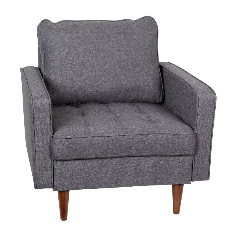 Hudson Dark Gray Faux Linen Accent Chair with Wood Legs