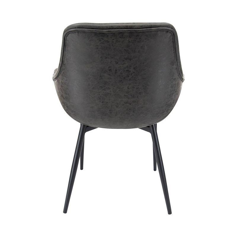 LeisureMod Markley Leather Dining Arm Chair With Metal Legs Set of 2 in Charcoal Black