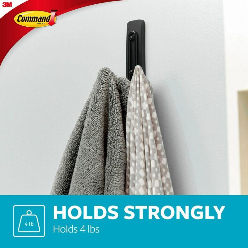 Command Large Double Hook Black: Metal Robe Hook, Unfinished Surface, Bathroom Hardware Set