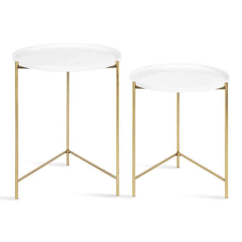 Kate and Laurel Ulani Round Metal Nesting Table, 2 Piece, White and Gold