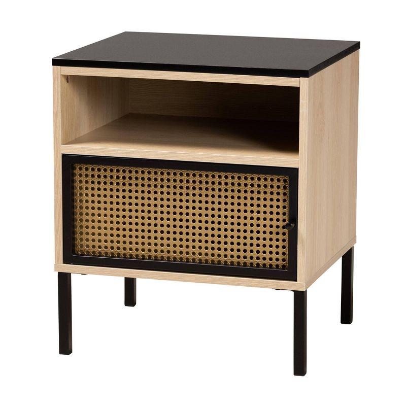 Felton Two Tone Metal and Wood End Table Black/Gold/Light Brown - Baxton Studio: Chic Rectangle Side Table, 30 Day Limited Warranty