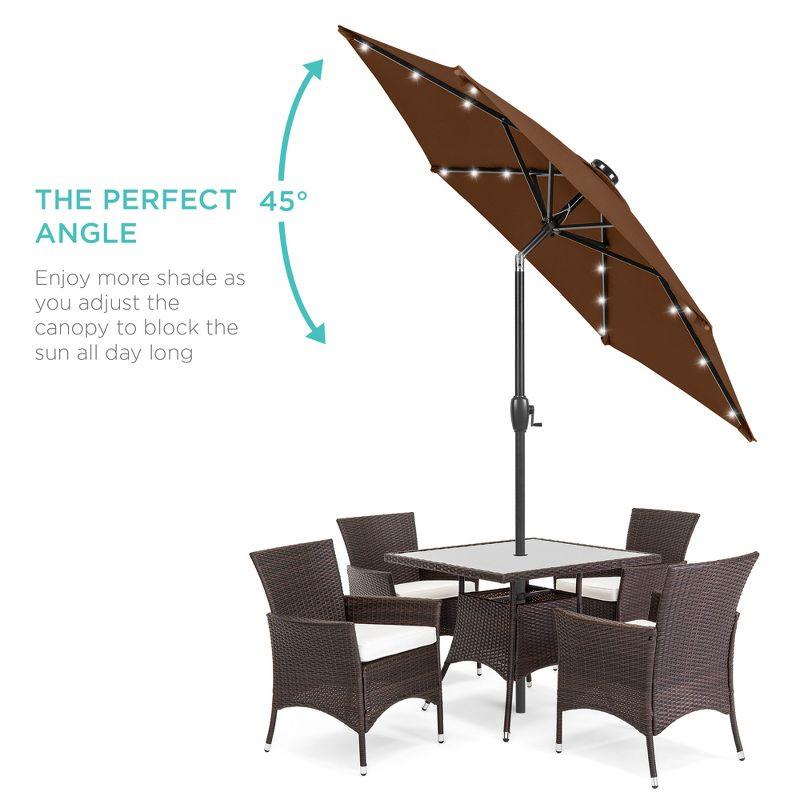 Best Choice Products 7.5ft Outdoor Solar Patio Umbrella for Deck, Pool w/ Tilt, Crank, LED Lights - Brown