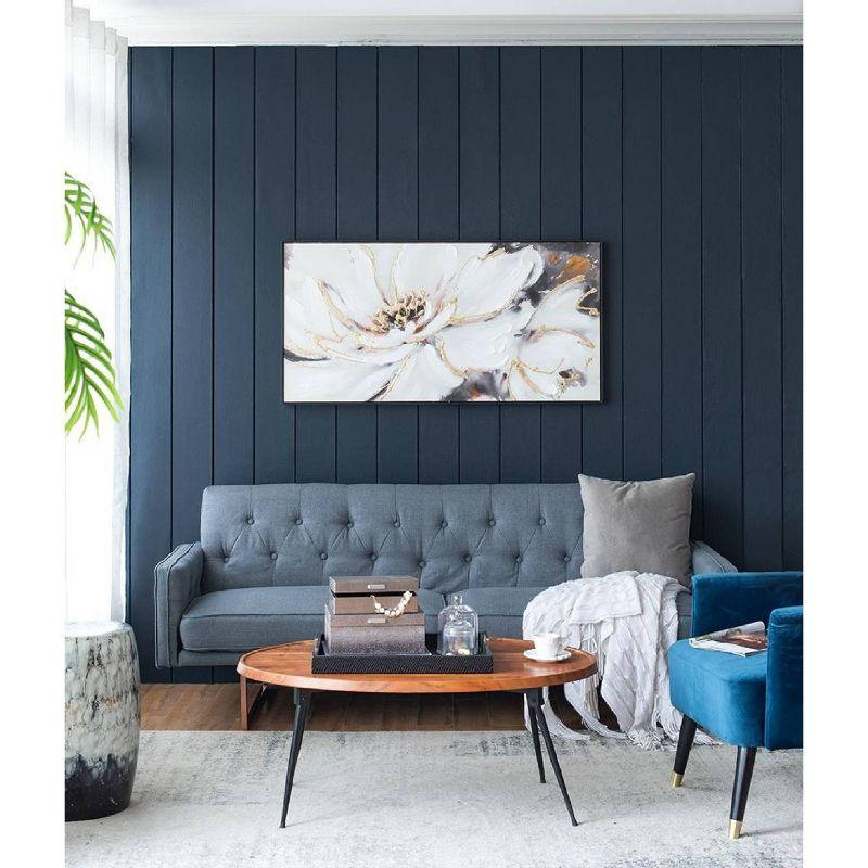 A&B Home Blooming Floral Framed Hand-Painted Wall Art - 24.5"W X 48"H X 2“L - Black Frame - Cream/Gray