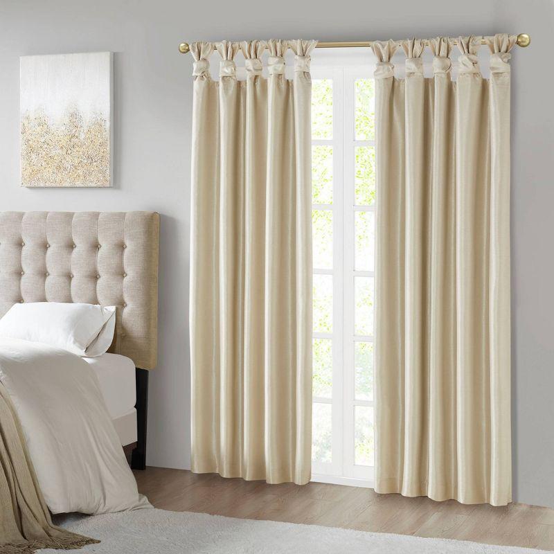 Champagne Faux Silk Room-Darkening Tab Top Drape Panel