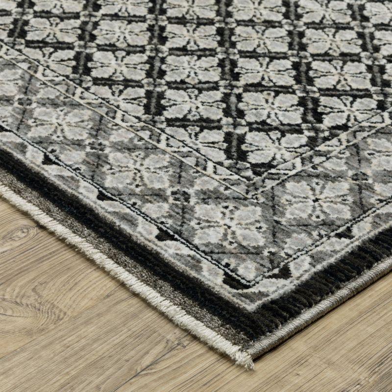 Black and Grey Synthetic Washable Non-slip 5' x 7' Area Rug